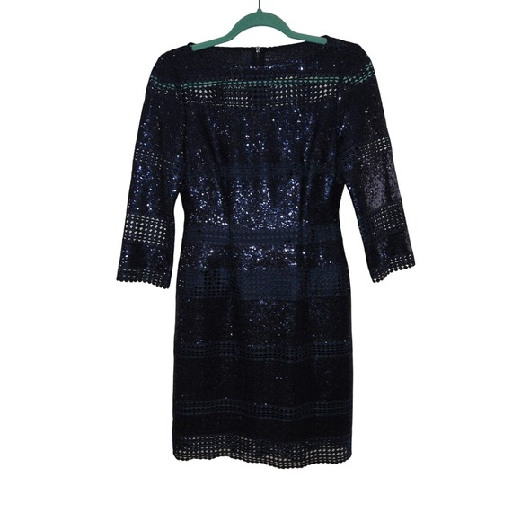 Alex Marie Dresses & Skirts - Alex Marie Abigail Sequin Lace Dress Midnight Navy Blue 3/4 Sleeve Sheath 2
